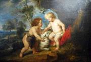 Peter Paul Rubens Infant Christ and St John the Babtist in a landscape painting
